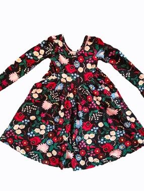 Hanna Andersson Black Floral Long-Sleeve Skater Dress 130 / 8 Yrs
